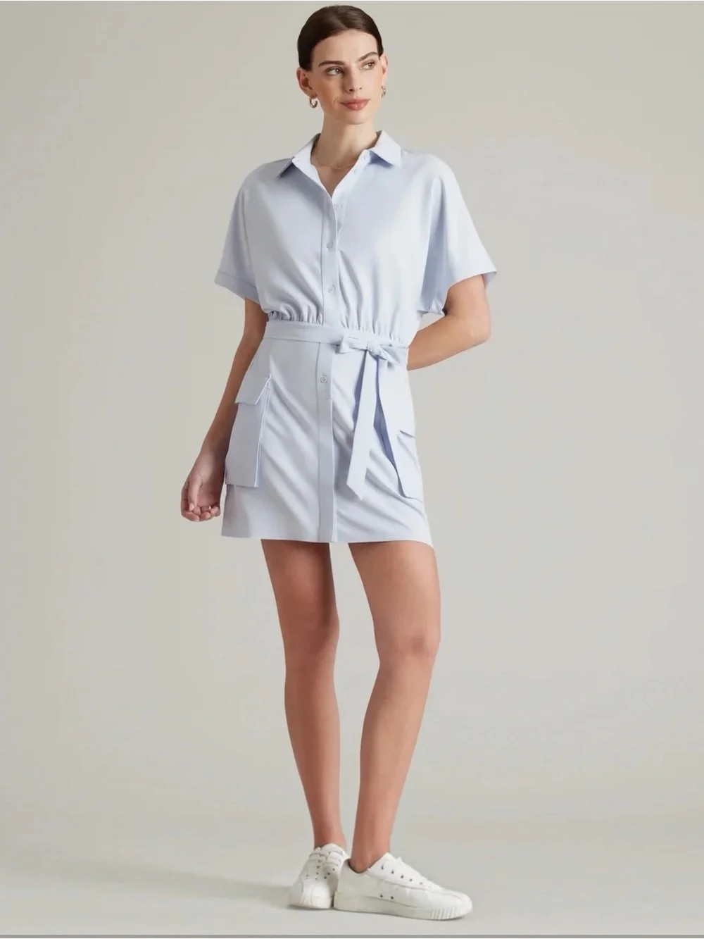 Rhone Mirage Water Repellent Short Sleeve Ice Blue Mini Shirt Dress Small NEW